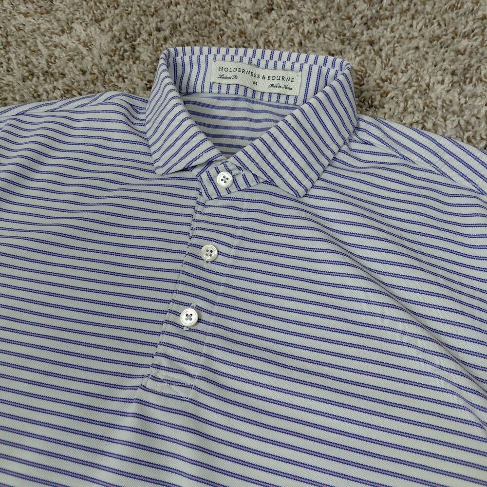 Holderness & Bourne Golf Polo Shirt Mens Medium White Stripe Tailored Fit